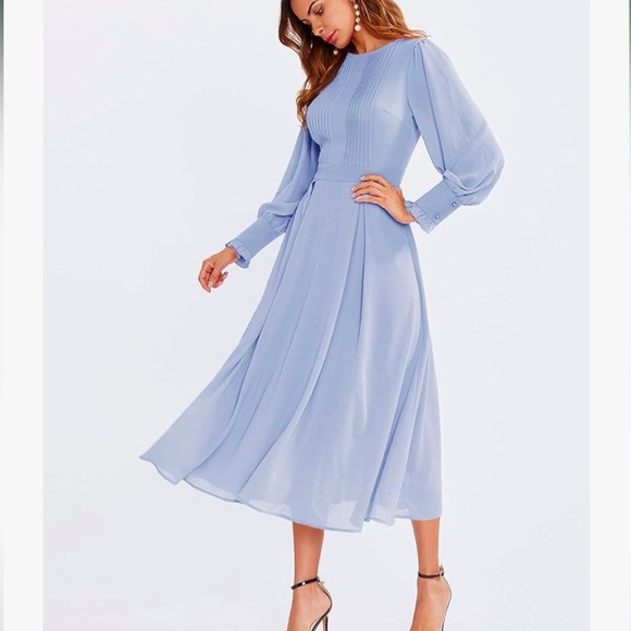 Milumia Women's Elegant Frilled Long Sleeve Pleated Fit & Flare Dress X-Small - Picture 8 of 8